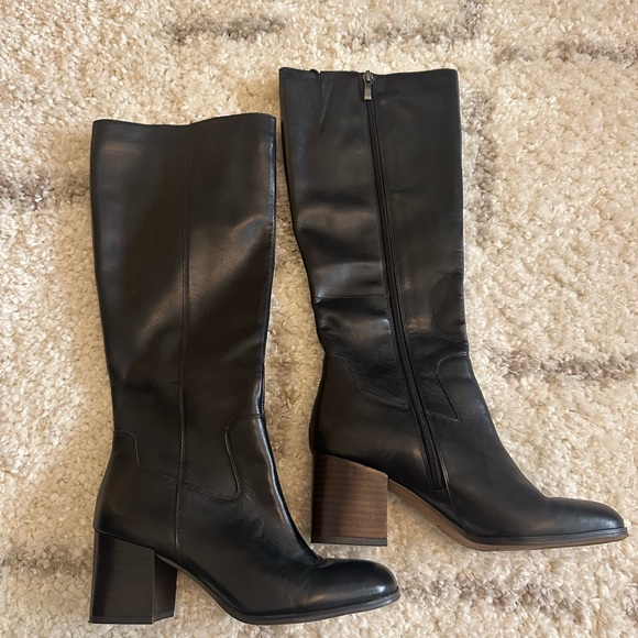 Franco Sarto Black Leather Heeled Boots - Picture 1 of 5